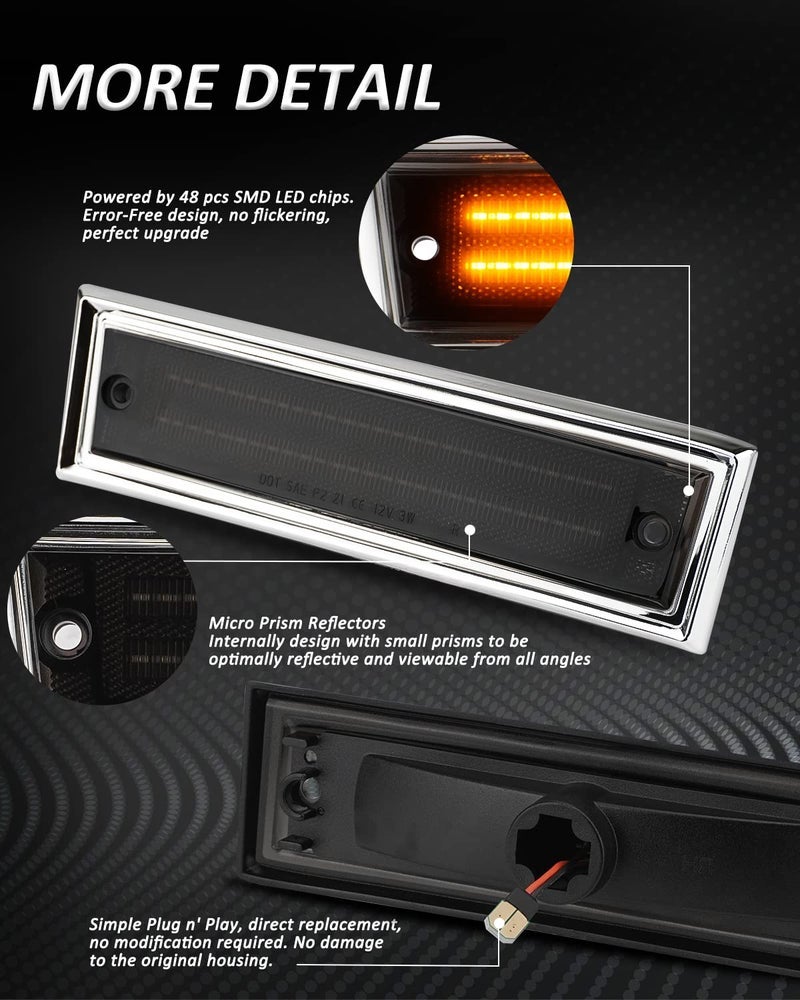 Bestview LED Side Marker Lights Compatible with 1981-1991 Chevy C10 C20 C30 GMC C1500 C2500 Suburban Blazer Jimmy, Driver & Passenger Side, Smoked Lens - Image 1